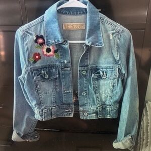 Kids Blue Jean Jacket with Floral Embroidery